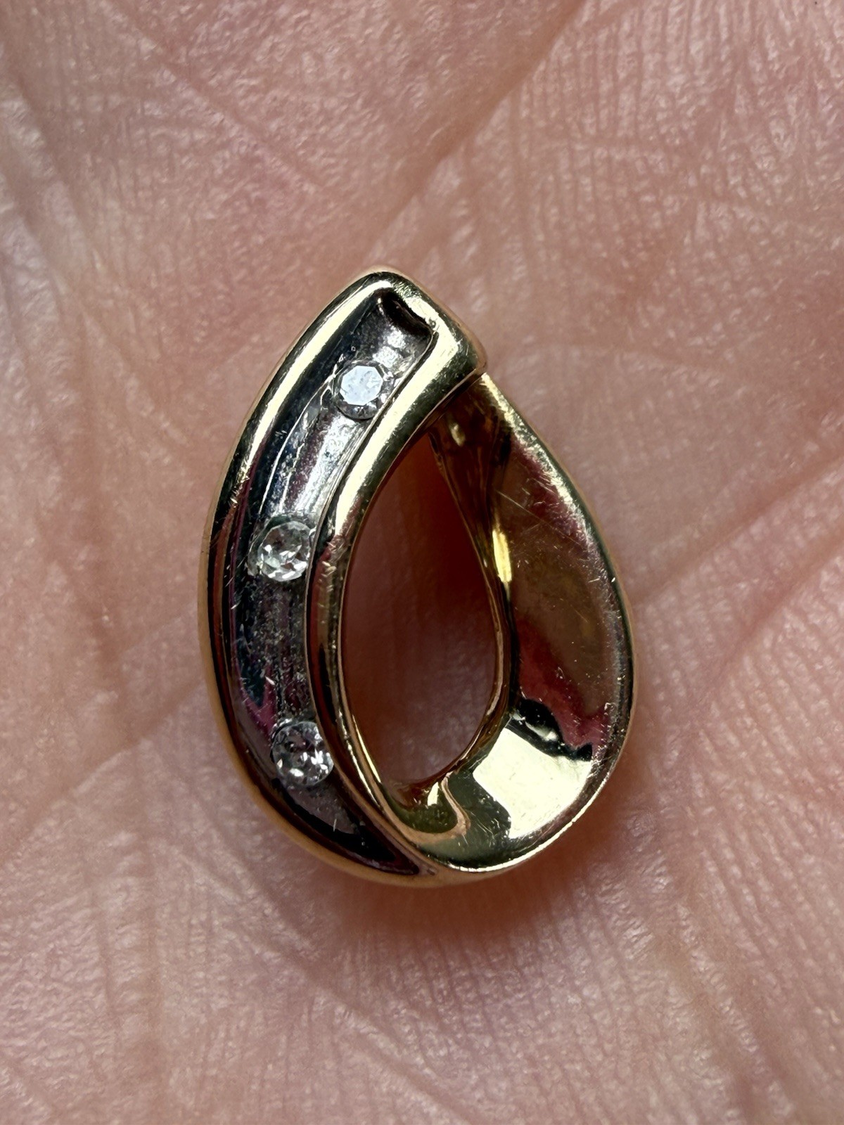 10k Two Tone Gold Open Teardrop Pendant Round Diamonds Channel Set Small