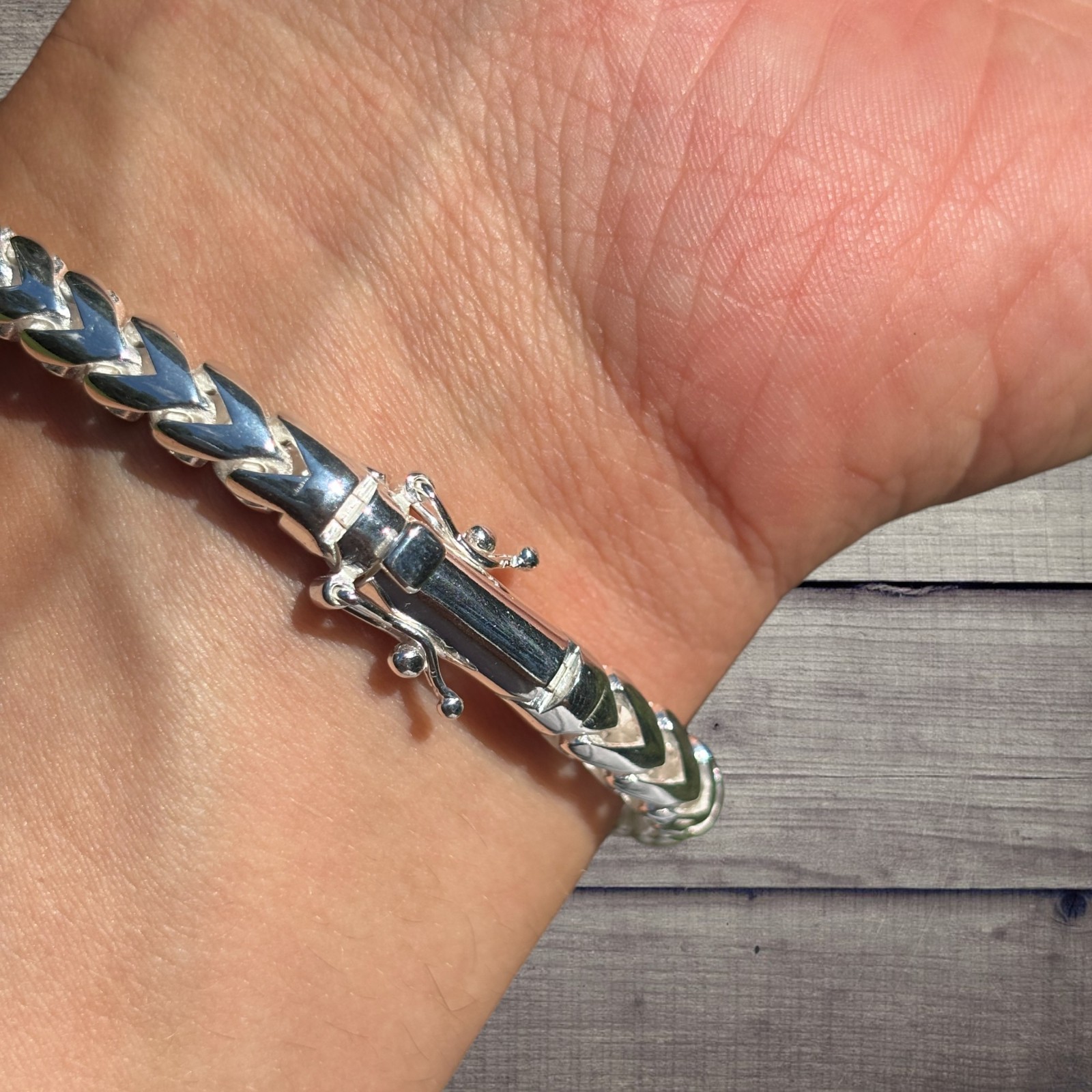 6mm Rounded Franco Link Bracelet – Real Solid 925 Sterling Silver MADE IN ITALY