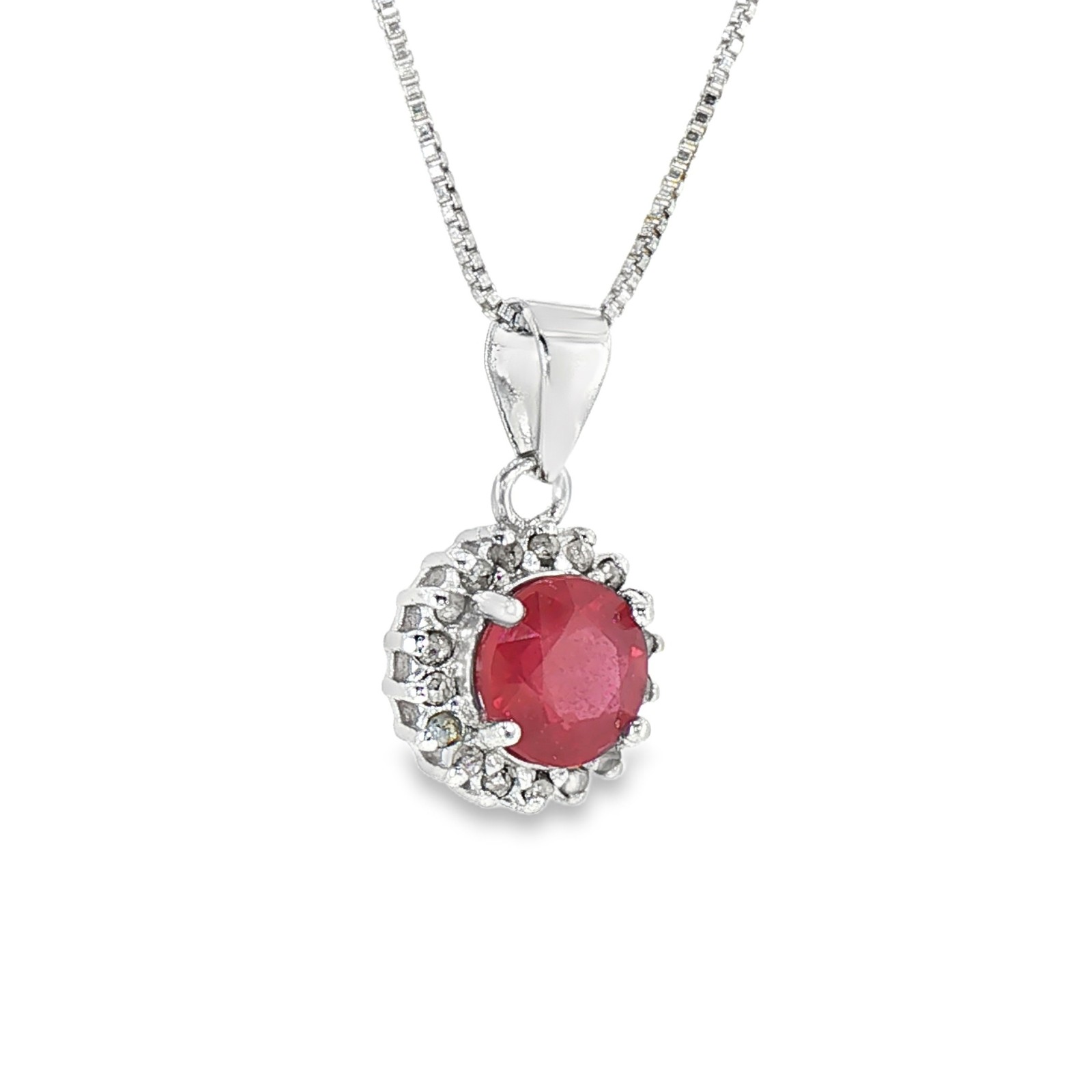 925 Sterling Silver Natural Ruby Round Pendant Top Blood Red Rhodium Plated