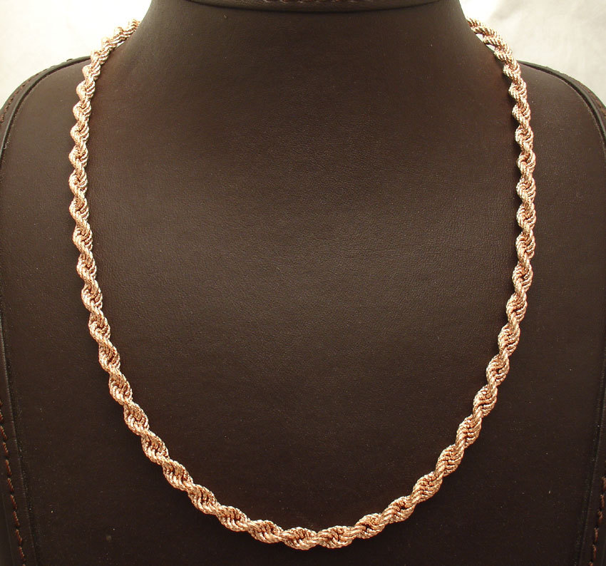 Technibond Diamond Cut Rope Chain Necklace 14K Rose Gold Plated Sterling Silver