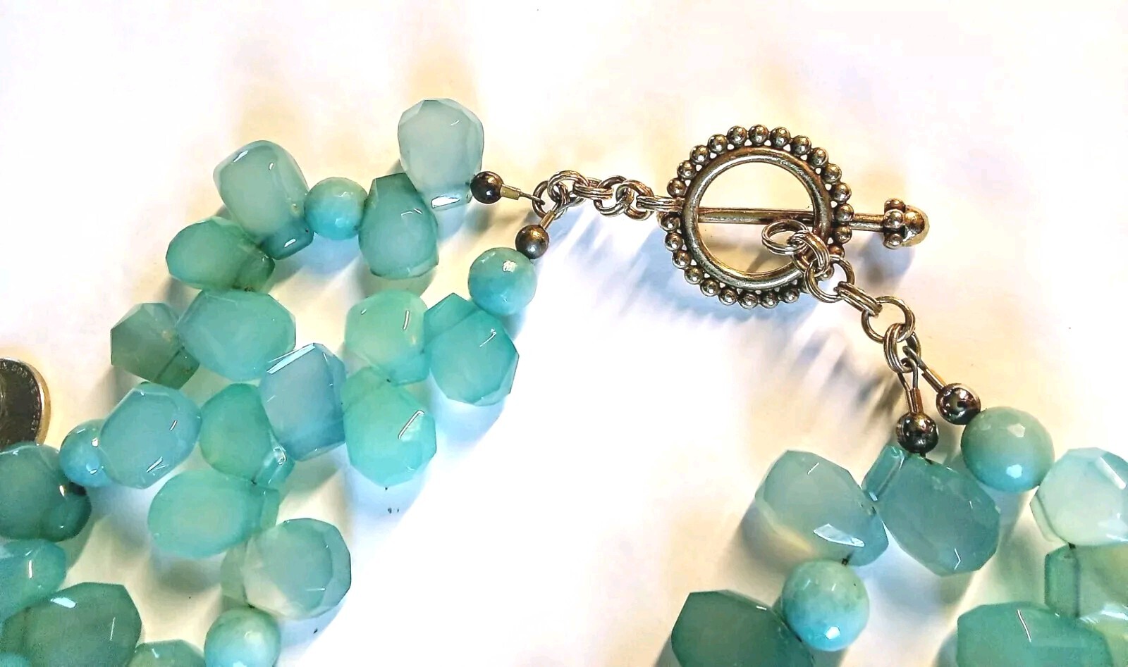 Green & Blue Chalcedony/Green Round Beads 2 Strand Toggle Necklace