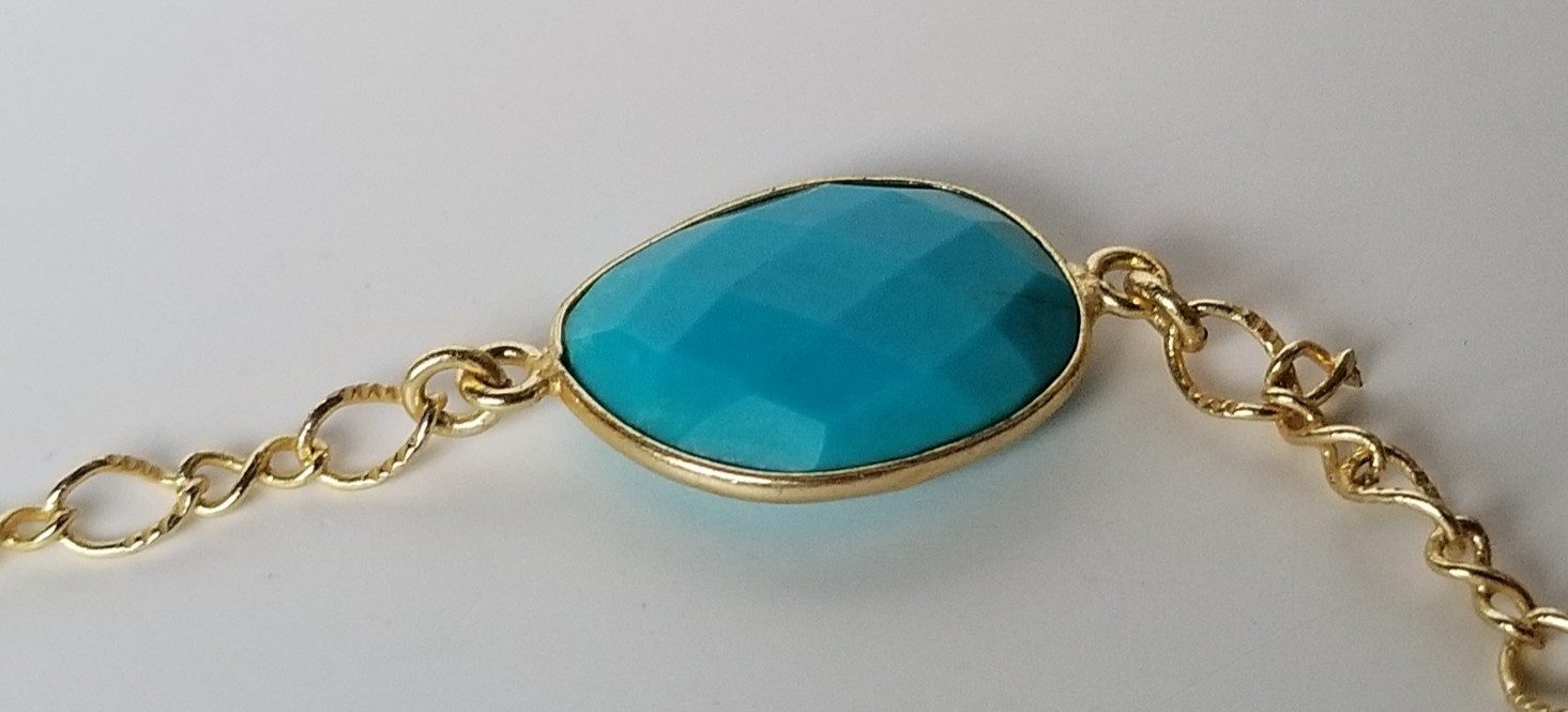 Natural Blue Gemstone, Gold over 925 Sterling Silver Station Necklace 36 In