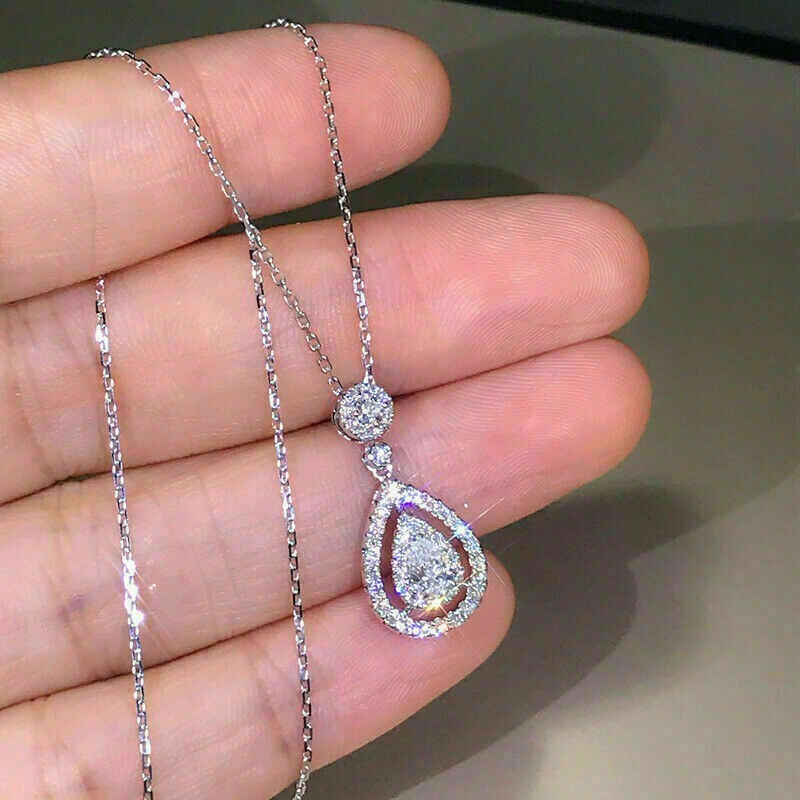 3 Ct Round Cut D/VVS1 Diamond Drop Shape Pendant 14K White Gold Over