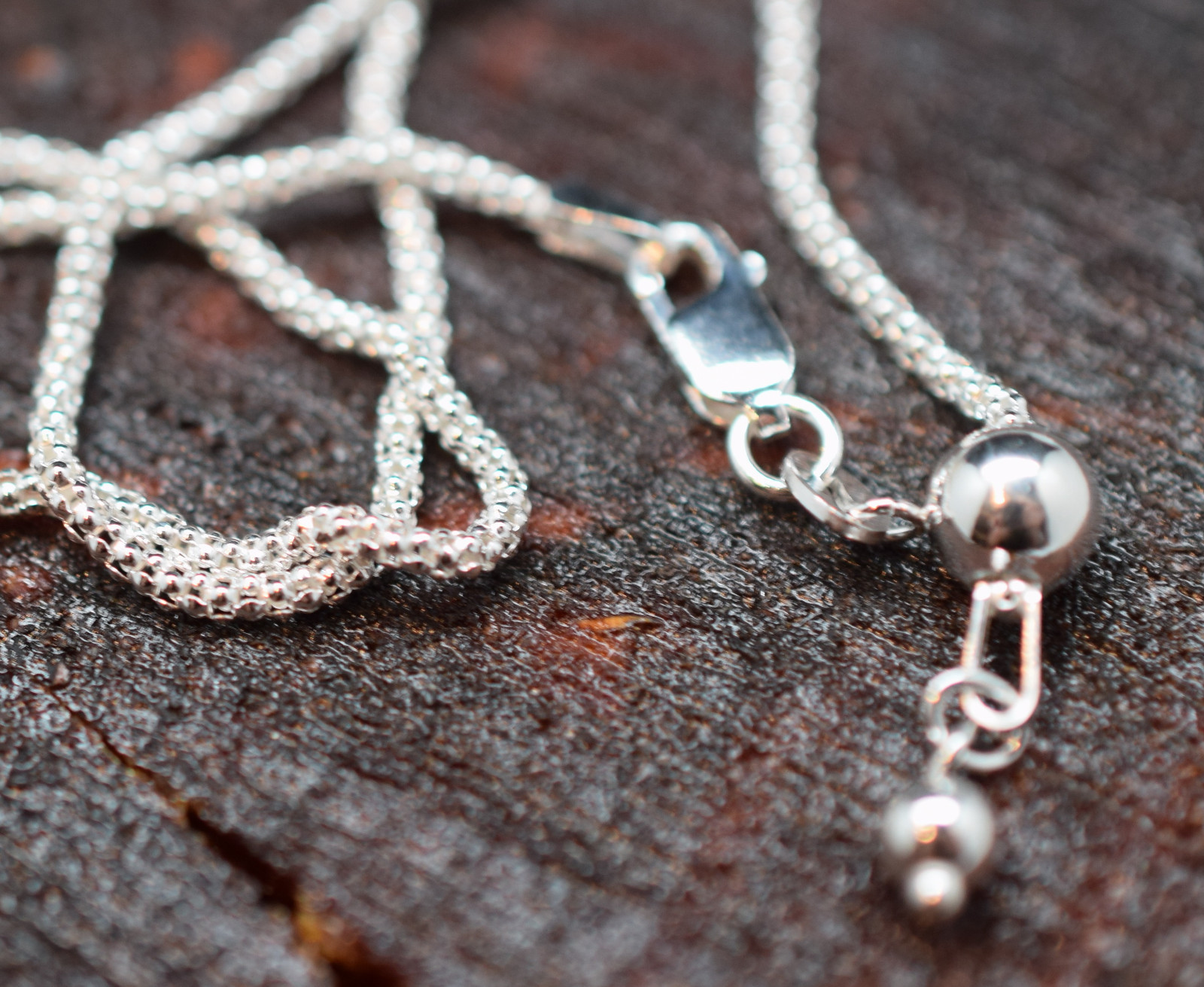 1.8 mm Adjustable Popcorn Chain Necklace Solid 925 Sterling Silver Ball Slide