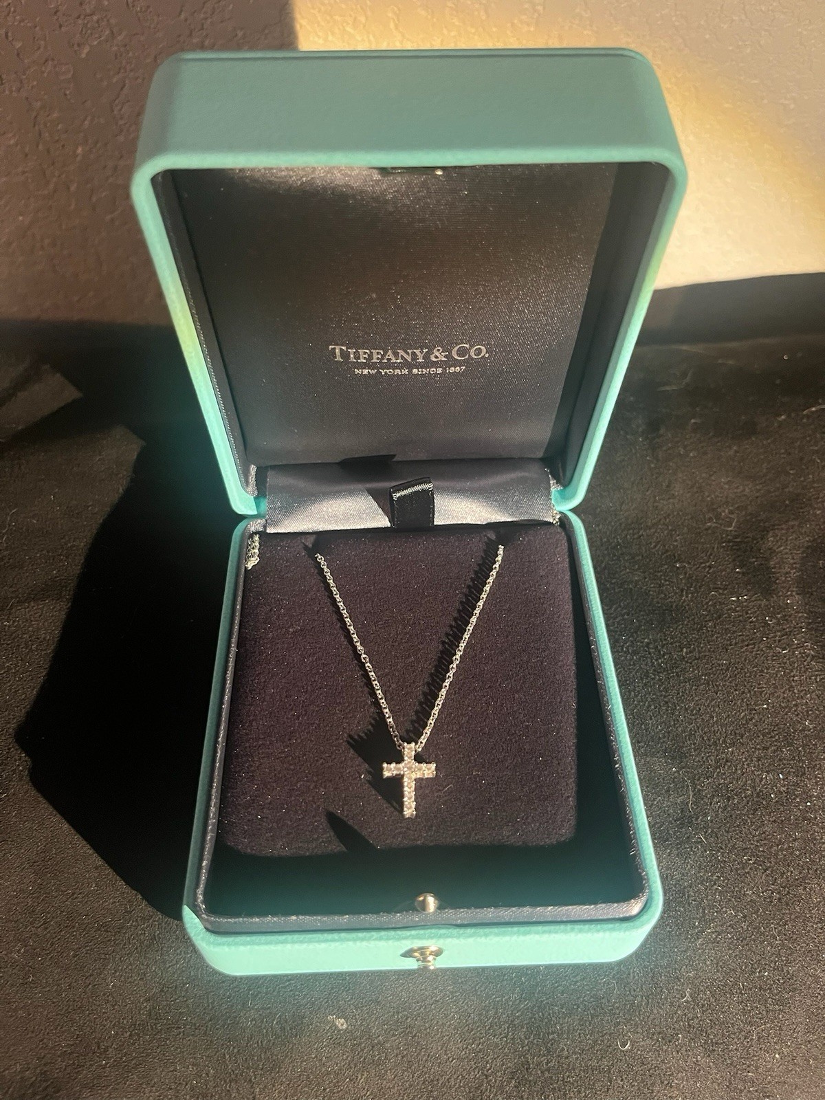 Tiffany & Co. Signed Pt950 Platinum Diamond Cross Pendant Necklace