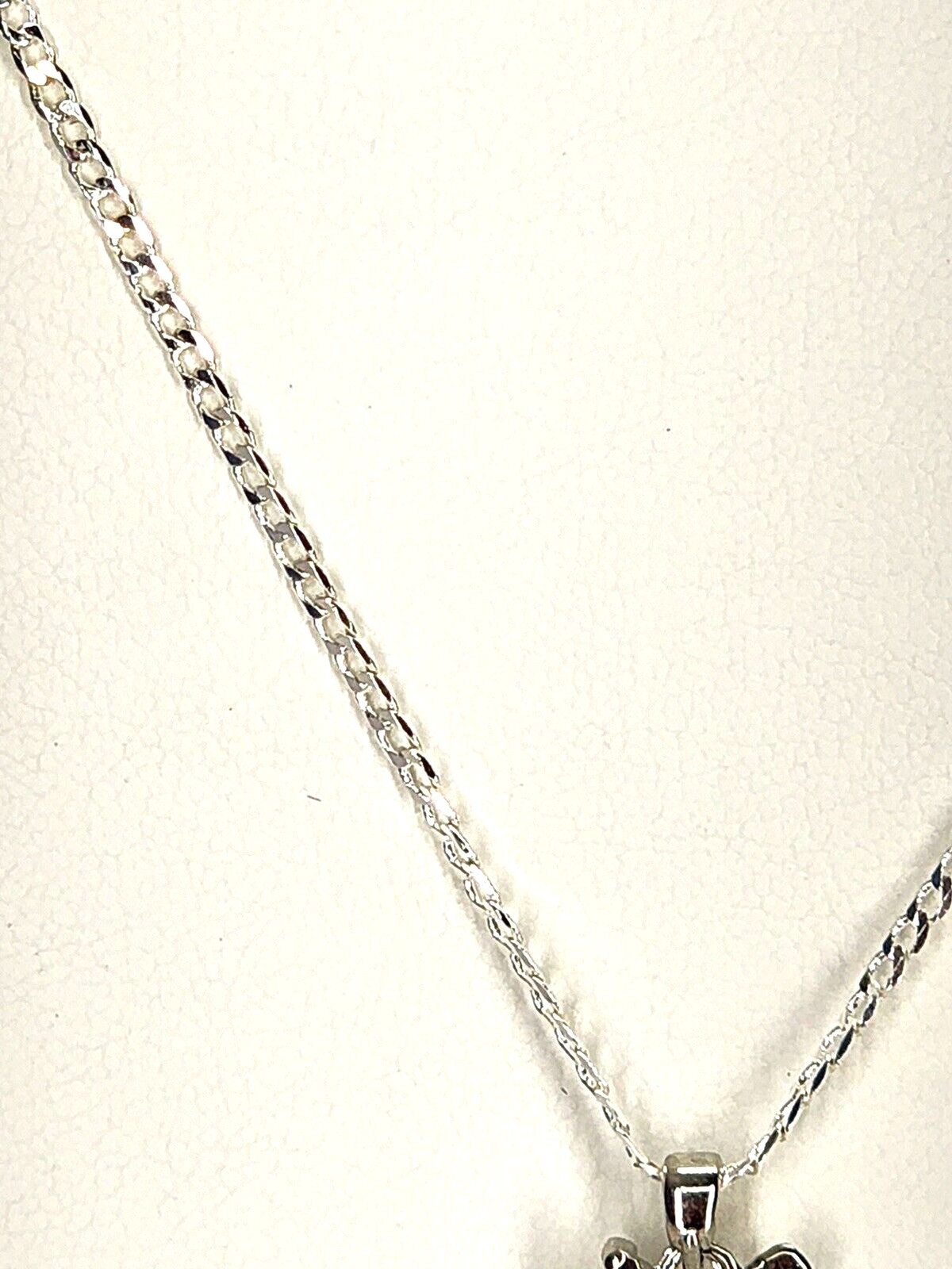 White Apple Pendant Necklace Cat Eye Stone, 18K White Gold Plated on Silver