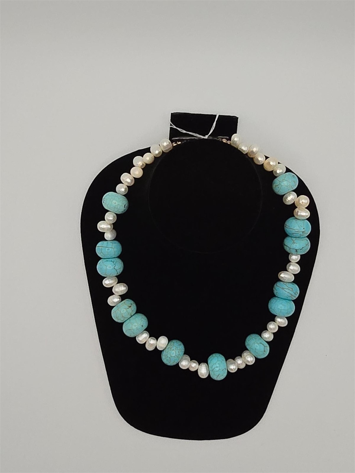 Sweet Romance Freshwater Pearl Turquoise Bead Necklace 925 Sterling Clasp