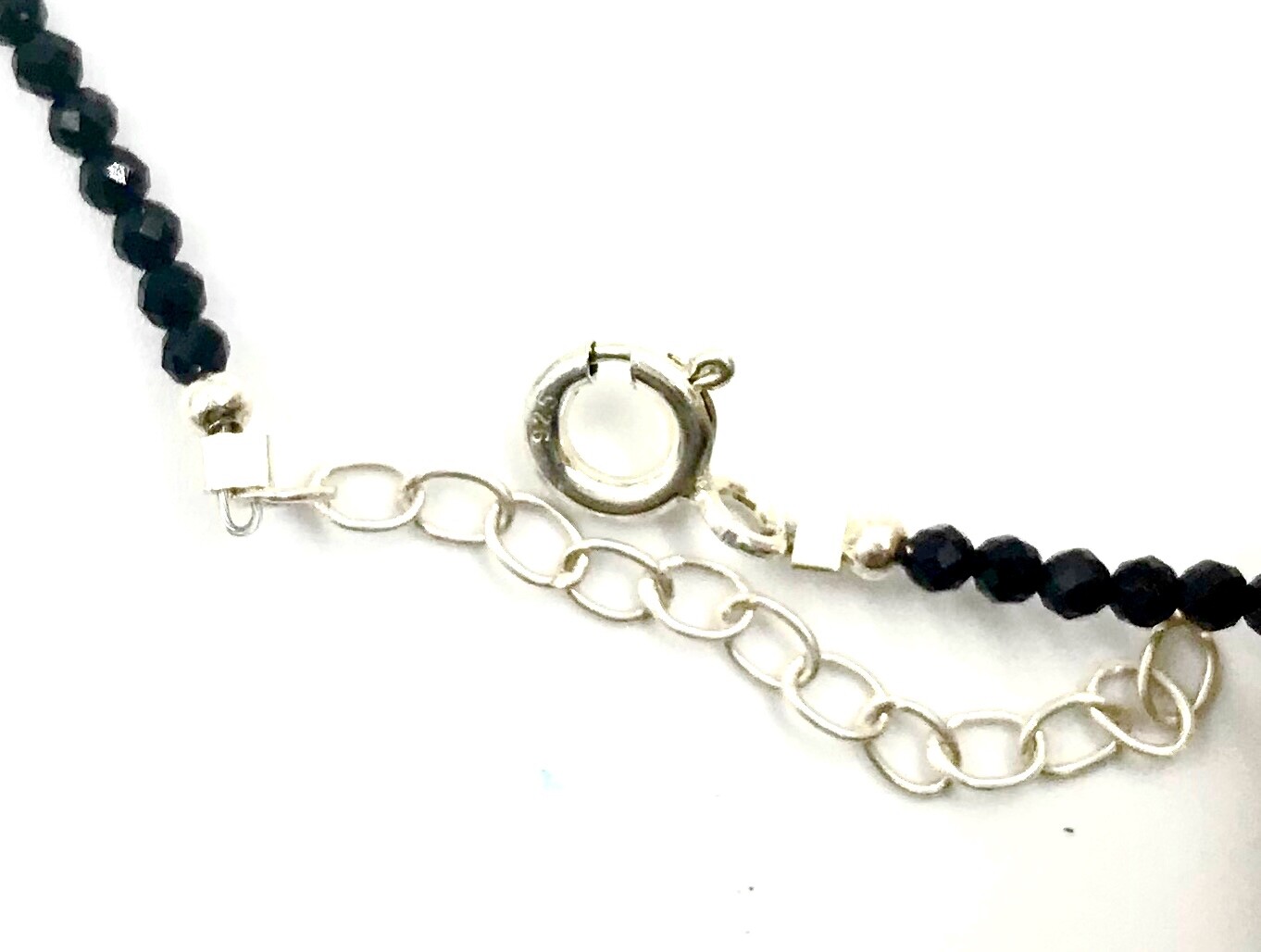 925 Silver Black Spinel Bead Strand Necklace Jewelry Women Handmade USA SELLER
