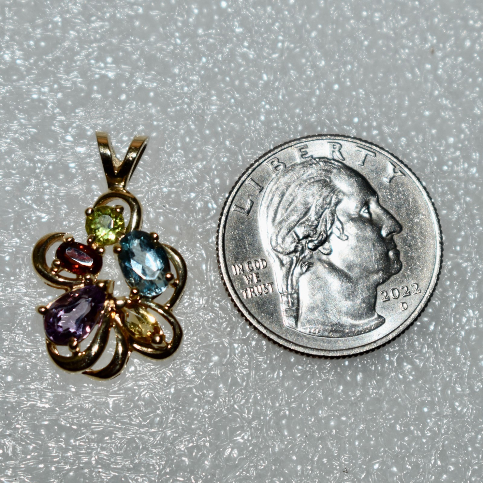 Multi Gemstone 14K Gold Pendant Garnet—Topaz—Citrine—Amethyst—Peridot 3.66 gm