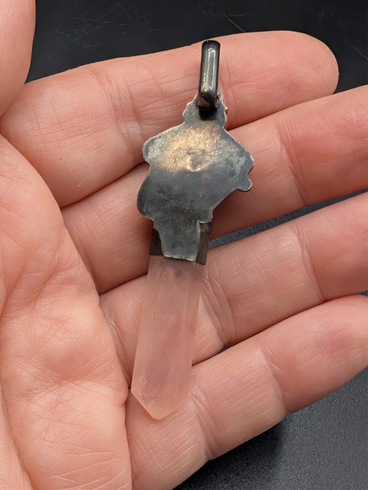 Unique Oxydised Sterling Silver Rose Quartz Point Ornate Pendant