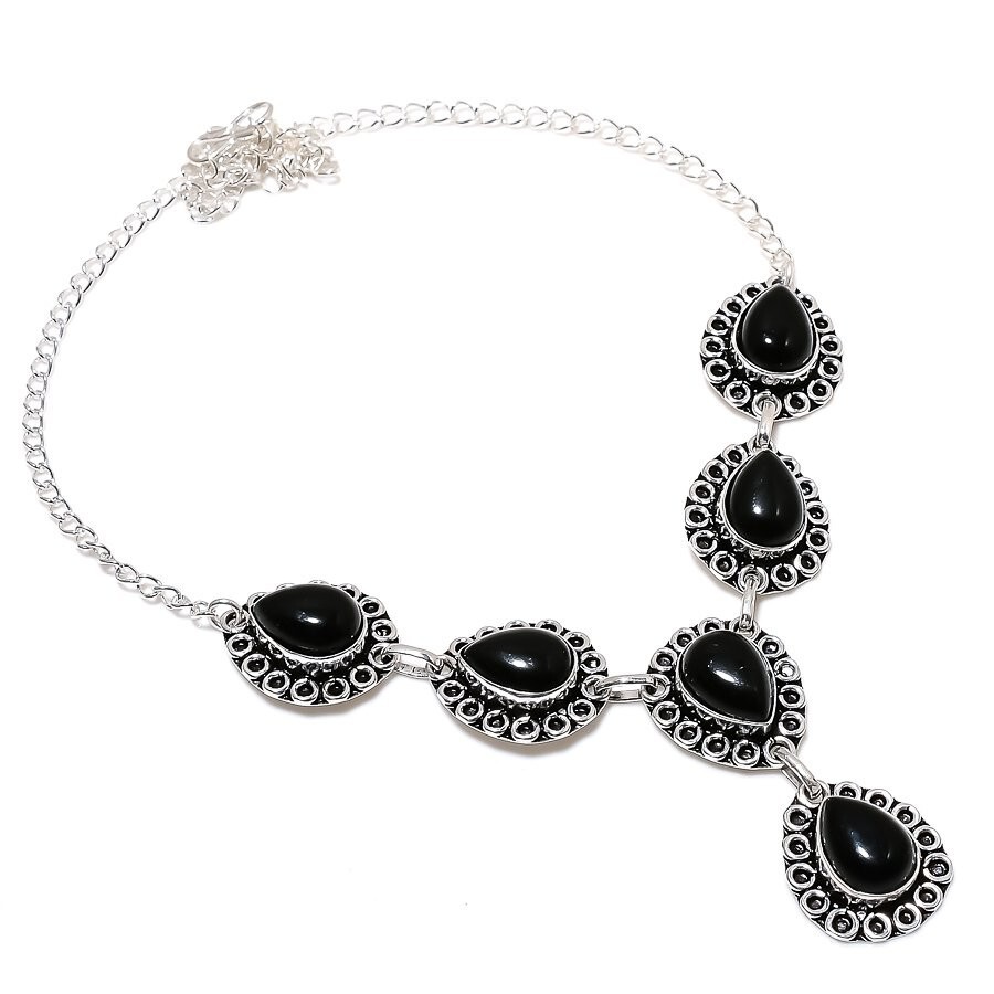 Black Onyx Gemstone 925 Sterling Silver Handmade Necklace Size 17-18″
