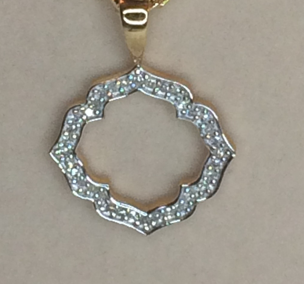Diamond 0.20 round, sterling silver & 18K yellow gold slide pendant w chain NEW