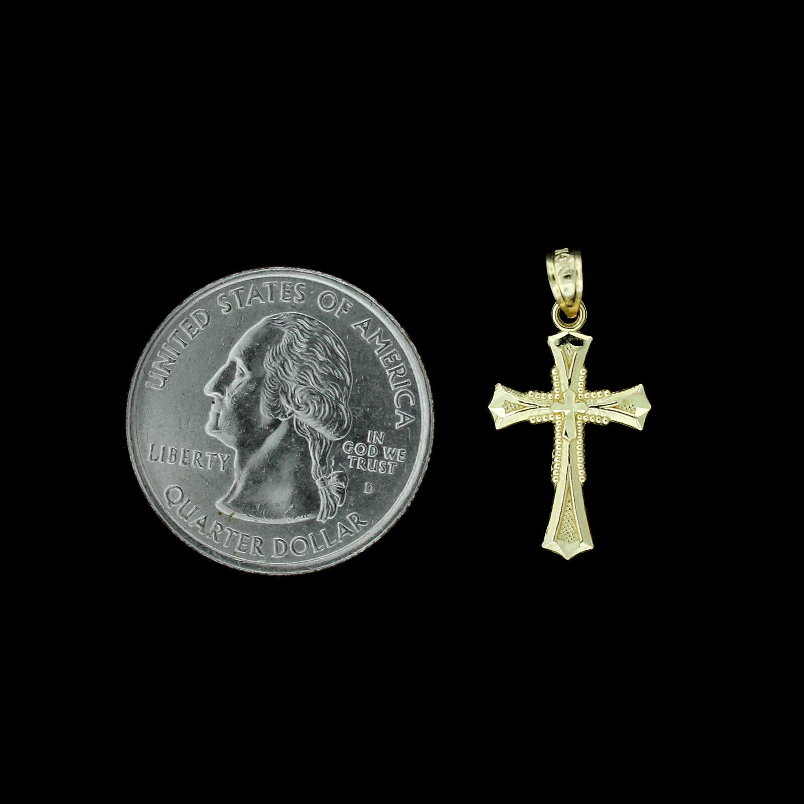 Real 10K Yellow Gold Diamond Cut Cross Charm Pendant & 2.5mm Rope Chain