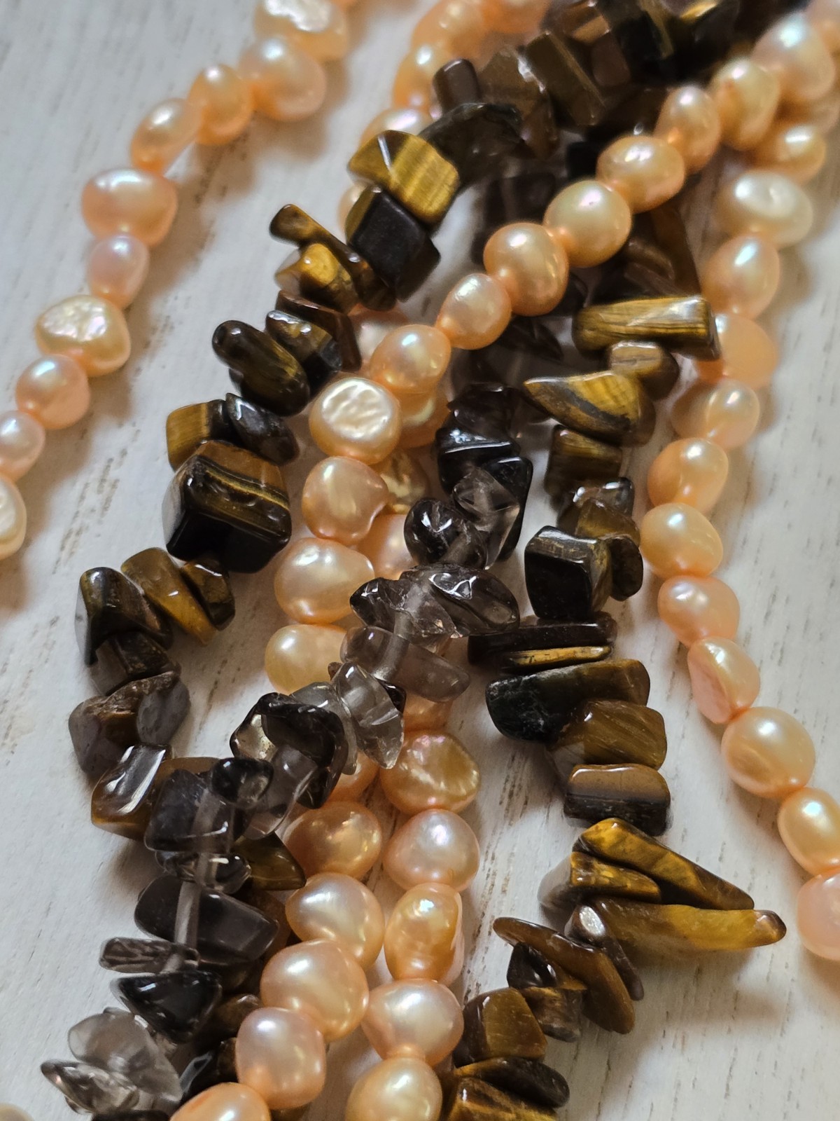 Ross Simon Tiger Eye Tigers Eye Bead Pearl Sterling Silver Multi Strand Necklace
