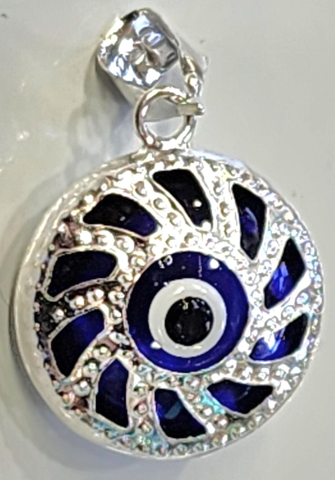 Evil Eye pendant Dark Blue Eye round 925 Sterling Silver # 1
