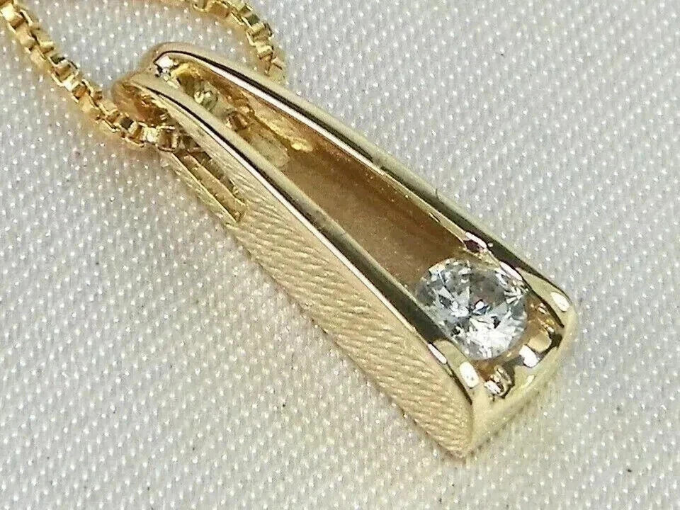 2Ct Real Moissanite Bar Solitaire Pendant Necklaces 14K Yellow Gold Plated