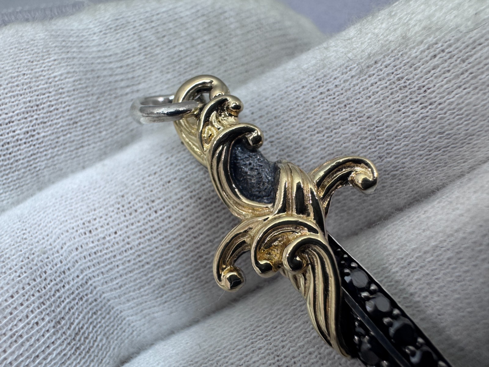 David Yurman Waves Dagger Amulet Pendant – Sterling w/ 18k Gold & Black Diamonds