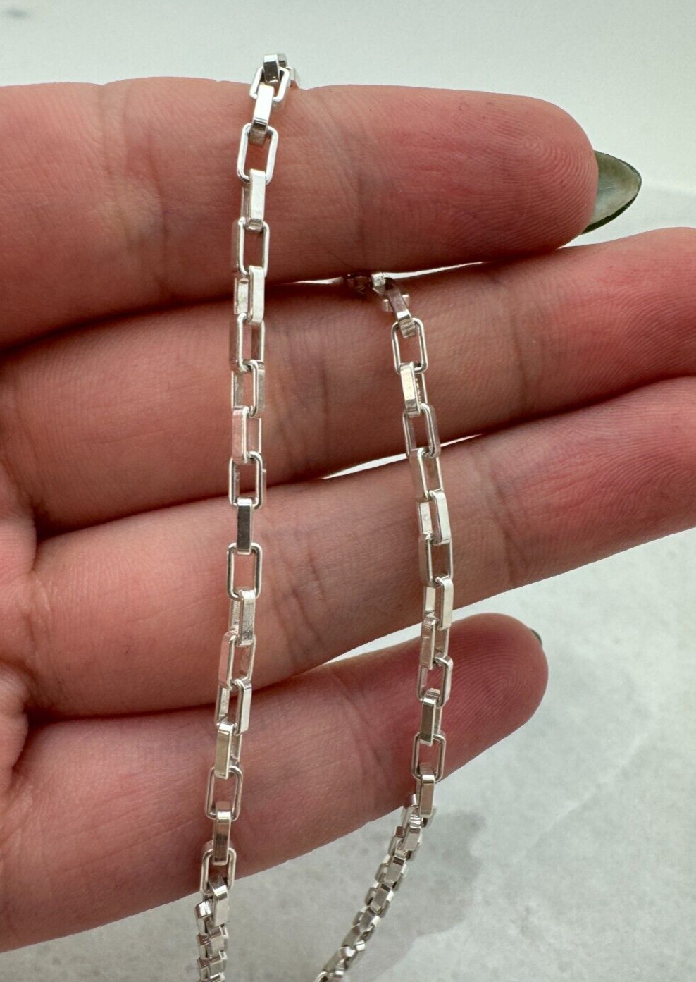 Solid Sterling Silver Heavy Box Necklace Chain (7″-36″) Made In Italy