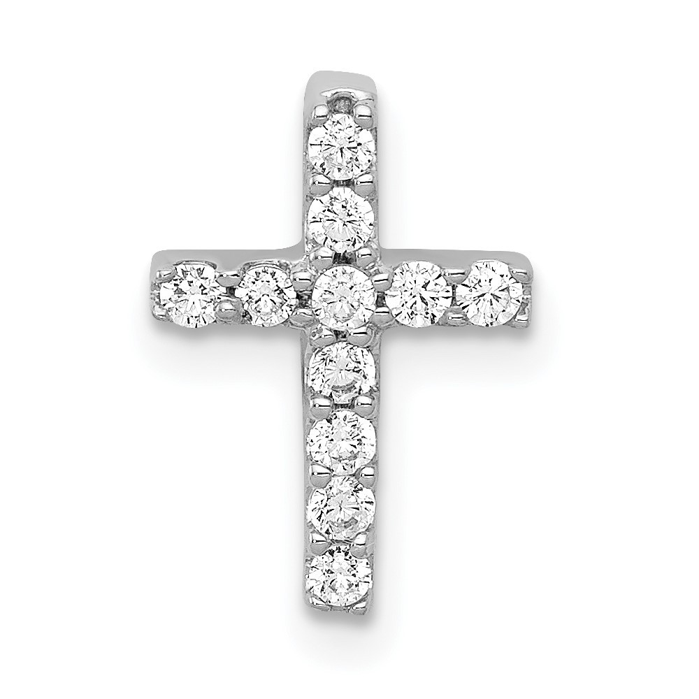 14k White Gold 1/5Ct Round Lab Grown Diamond VS/SI+ G+ Cross Chain Slide Pendant