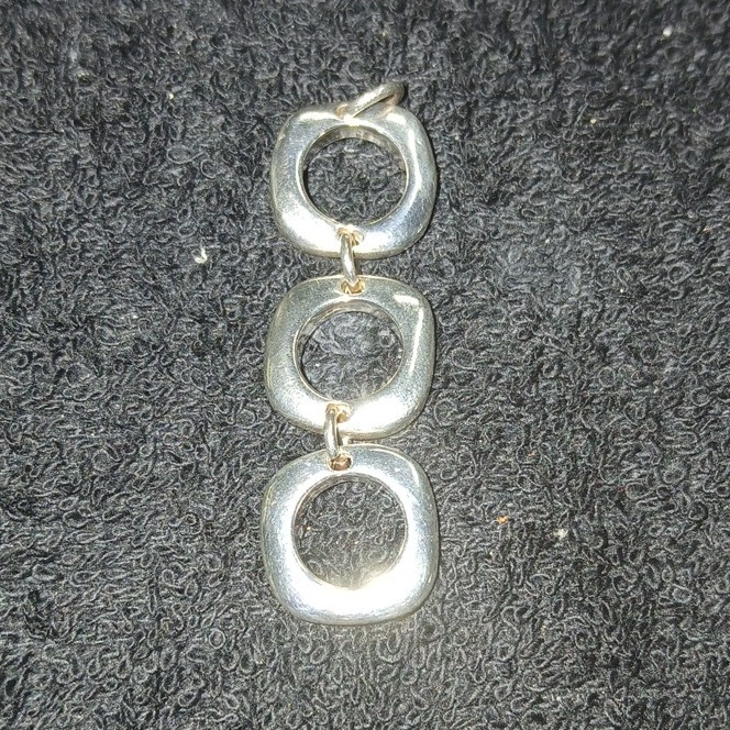 Sterling Silver 925 Asymmetrical Three-Link Open Cushion Square Pendant