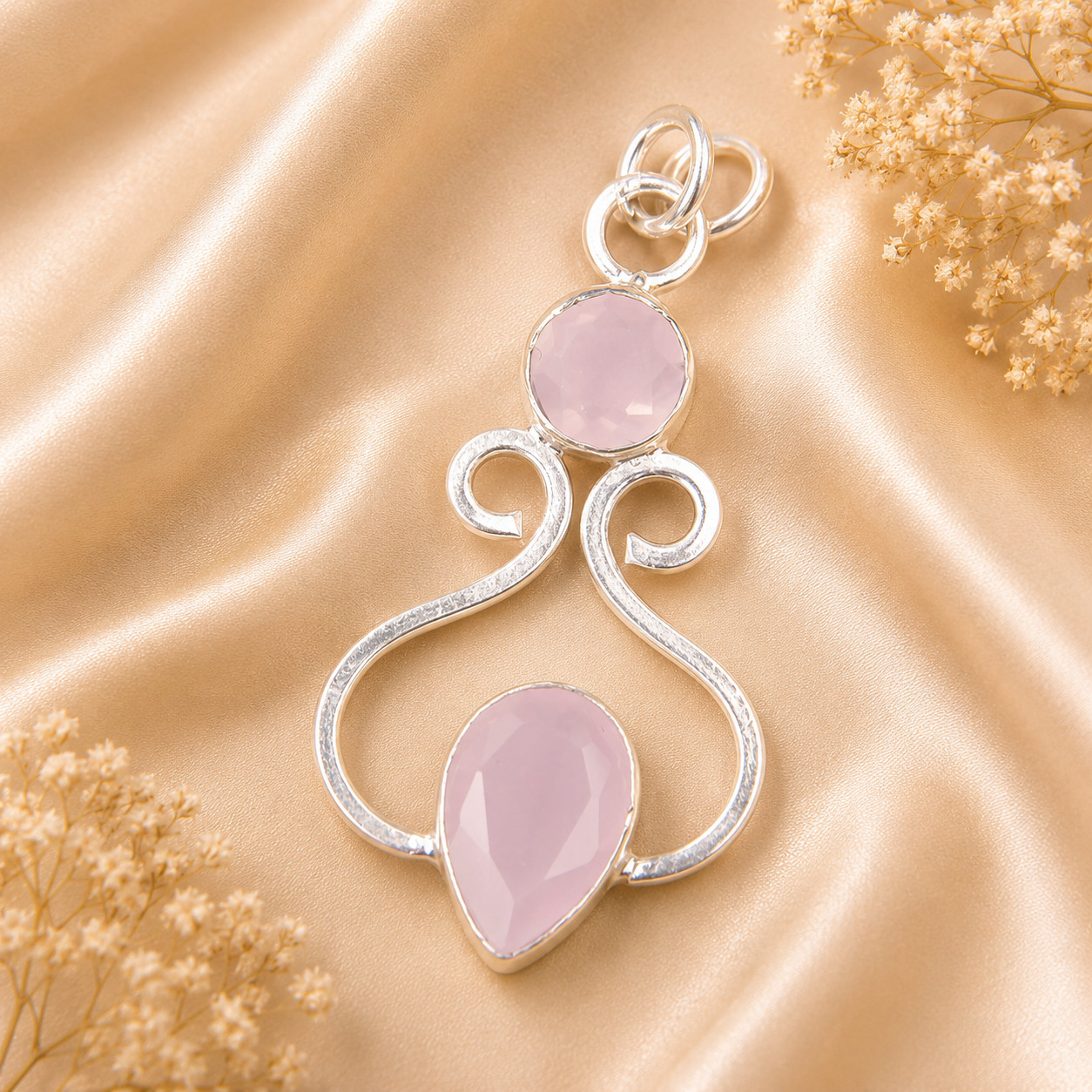 Rose Chalcedony 925 Sterling Silver Chain Pendent 1.60″ Gift For Engagement