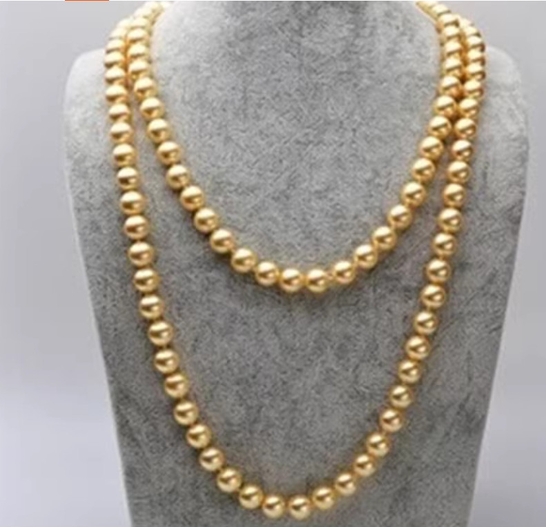 Beautiful 35″7-9mm south sea gold round pearl necklace