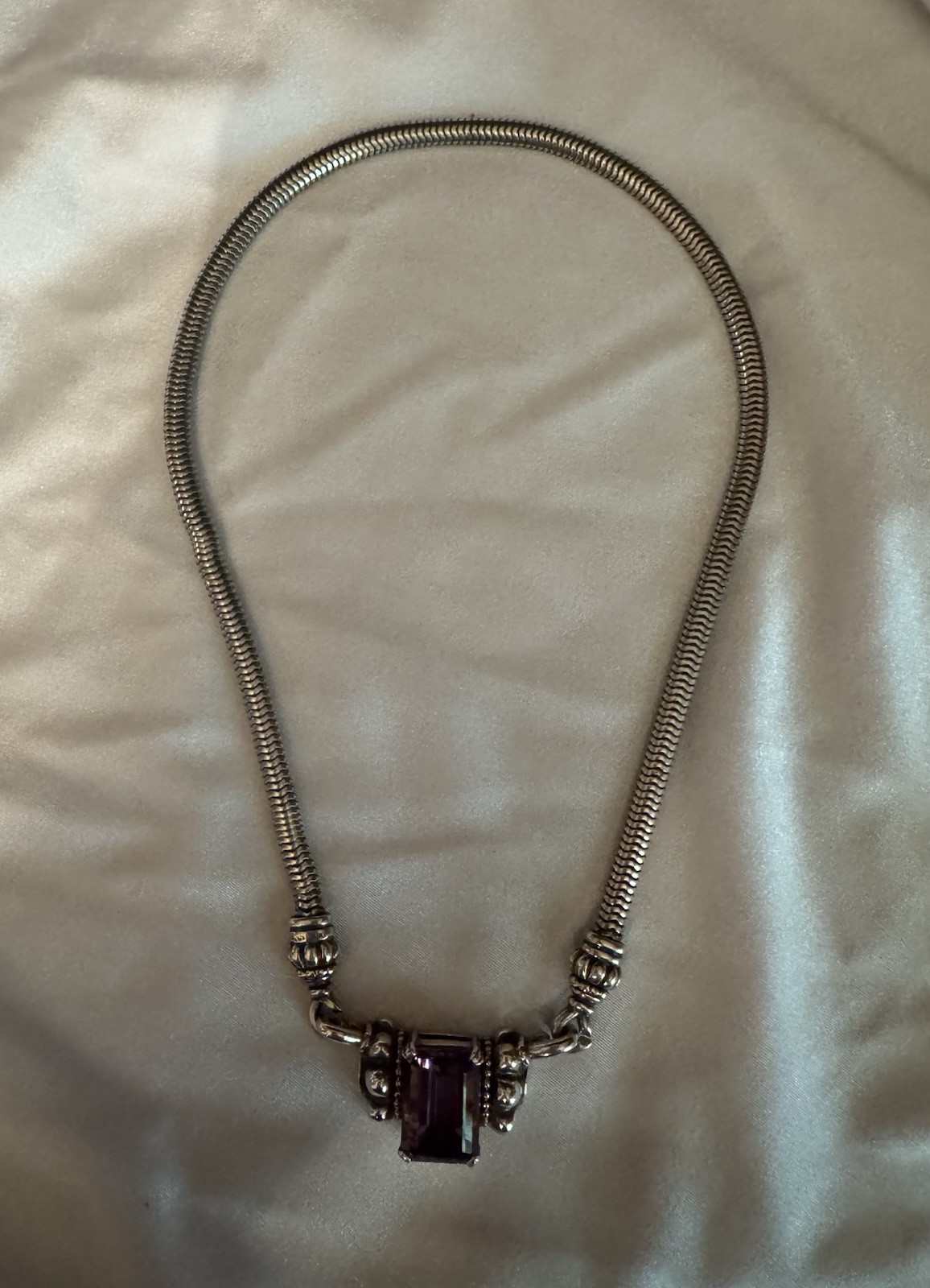 LAGOS Caviar 925 Sterling 18K Gold Amethyst Necklace 51g 16” Vintage