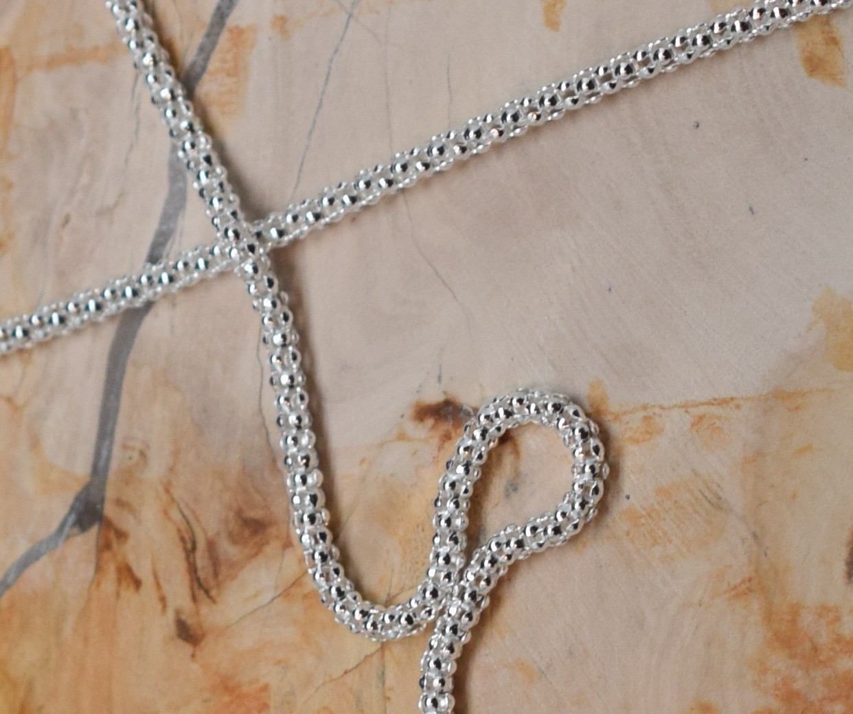 1.8 mm Adjustable Popcorn Chain Necklace Solid 925 Sterling Silver Ball Slide