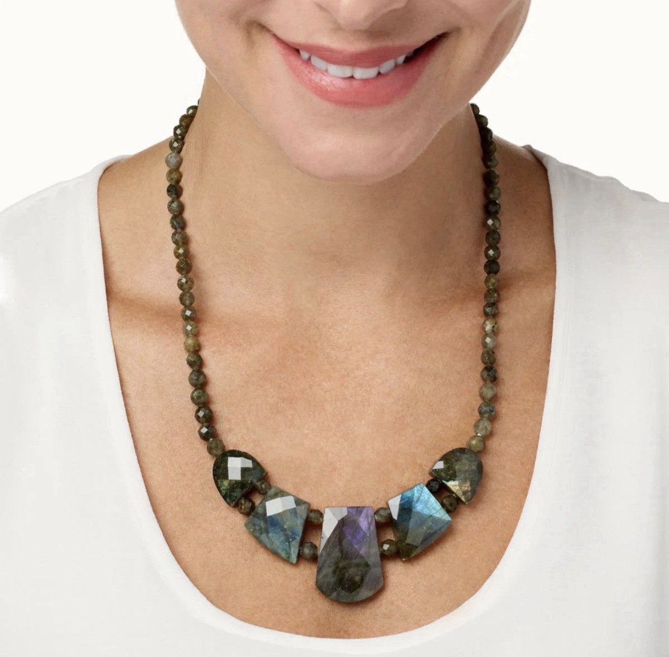 Jay King Natural Madagascar Labradorite Sterling Silver Freeform Necklace 21-24”