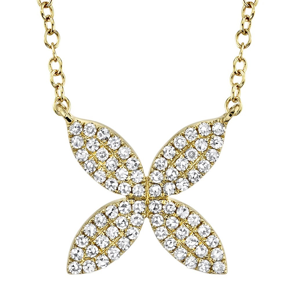 Diamond Floral Necklace 14K Yellow Gold Womens Pendant Charm Handmade Fine Gifts