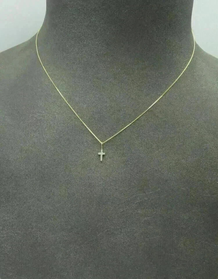1Ct Round Lab Created Diamond Tiny Cross Pendant Chain 14k Yellow Gold Plated
