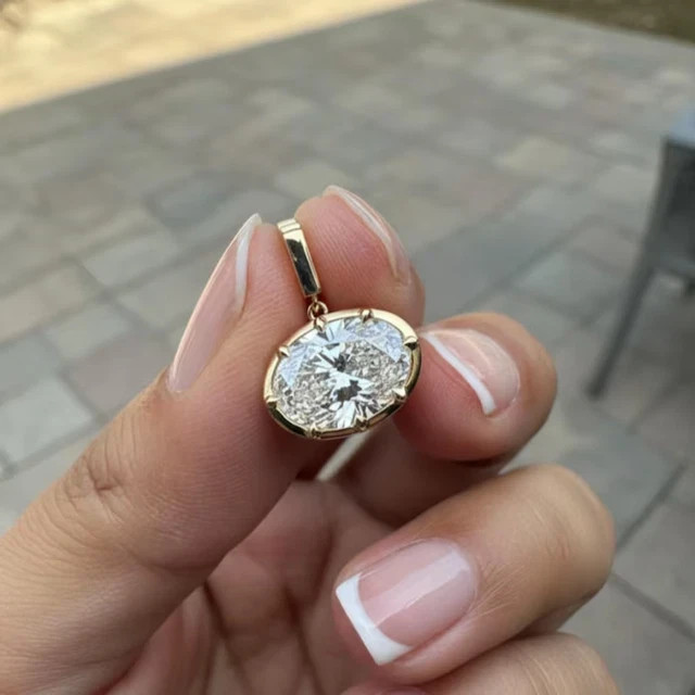 3 CTW East West Oval Moissanite Women’s Pendant 14K Yellow Gold Plated 18″ Chain