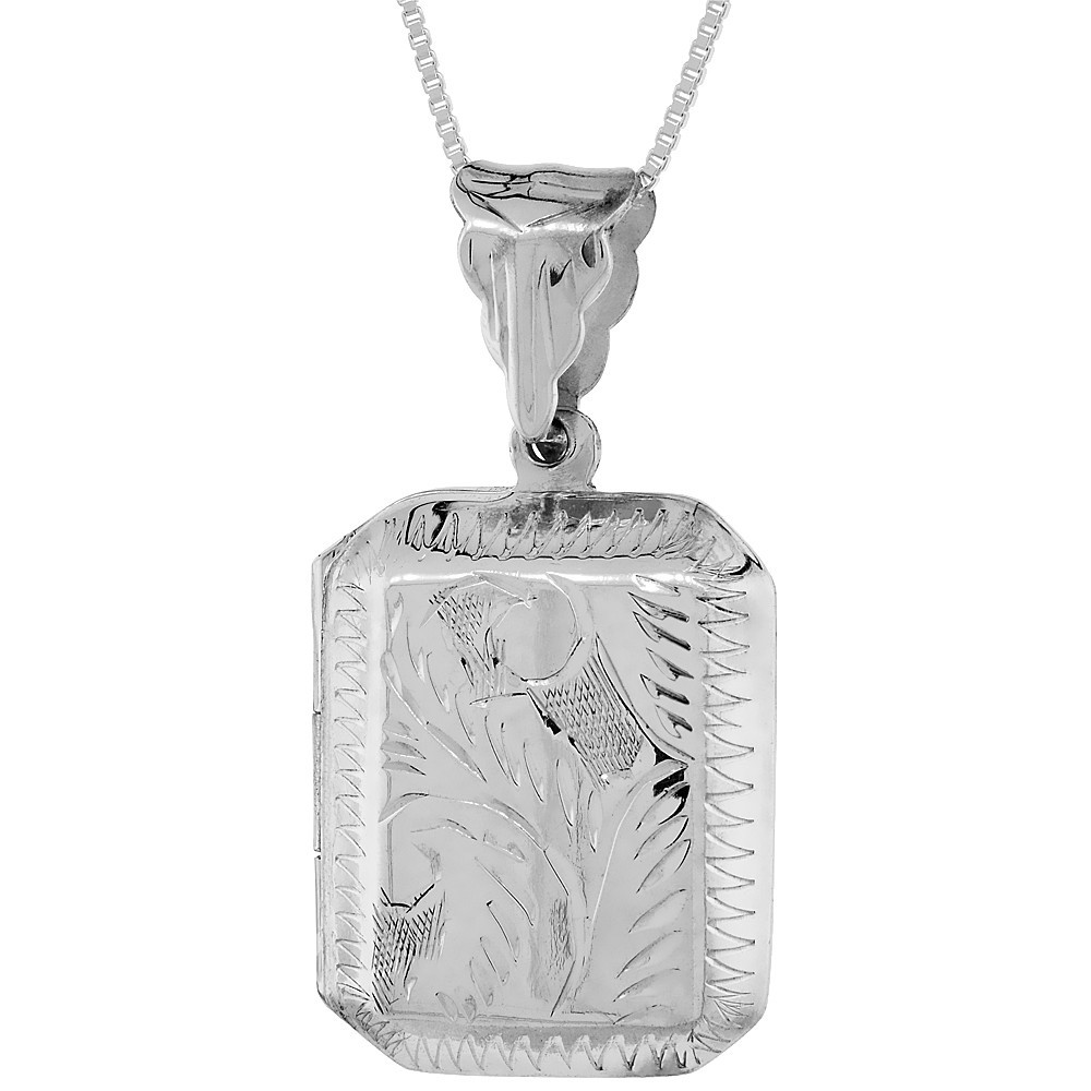 925 Sterling Silver Engraved Octagon Locket Pendant 11/16 Inch (18mm) Tall