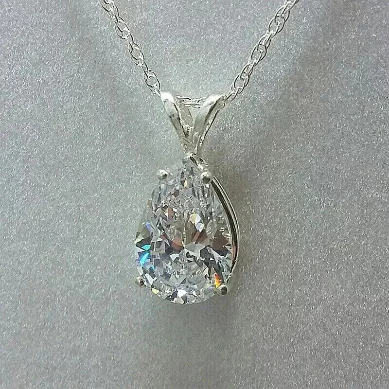 3Ct Pear Cut Lab-Created Diamond Women’s Pendant 14K White Gold Plated W/Chain