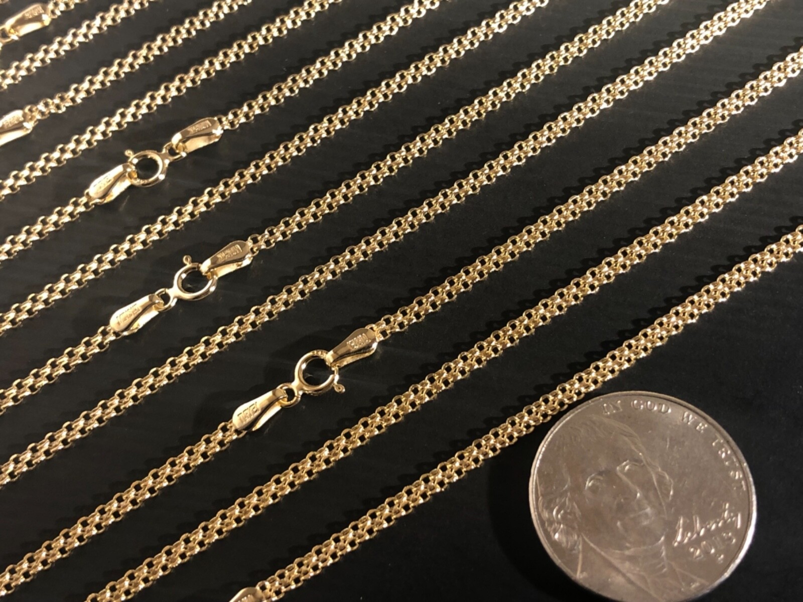 14 k Solid Yellow Gold 2.4 mm Rolo Bismark Chain Necklace 16″,18″,20″,22″,24”.