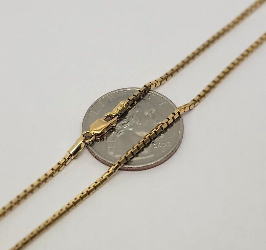 Authentic 14K Solid Yellow Gold Box Chain Necklace 1mm-2.5mm All Size 16″-30″