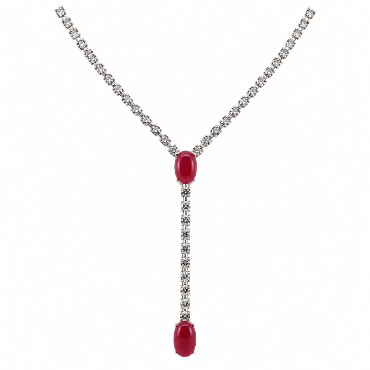 925 Sterling Silver 10 x 16 mm. Red Ruby White Topaz Necklace 18.0 In.