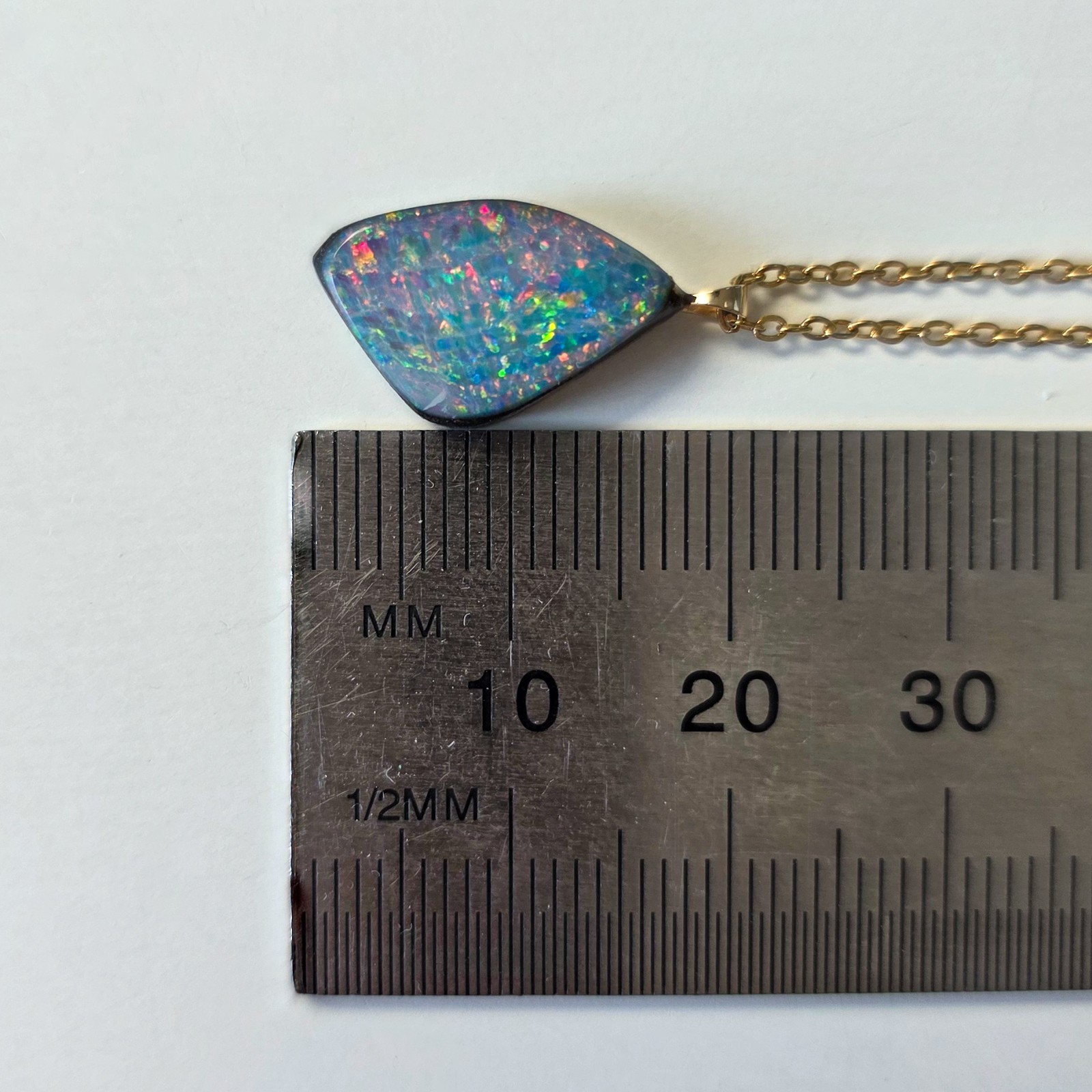 14K Gold Australian Opal Pendant, Coober Pedy Opal Doublet Necklace