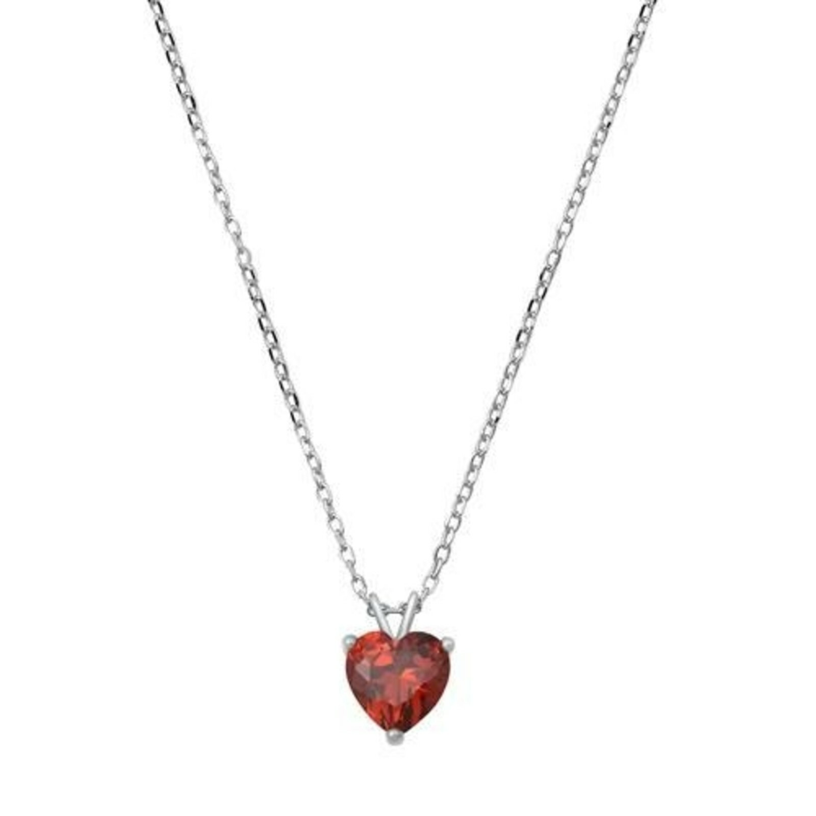 Genuine Ruby Heart Solitaire Pendant Necklace in Sterling Silver