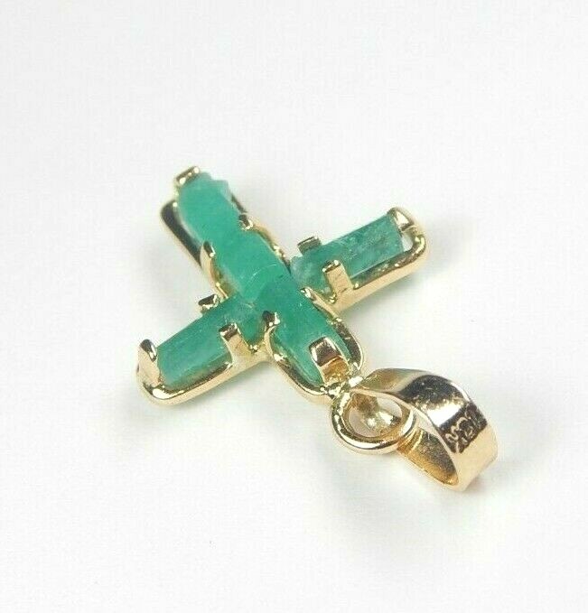 Colombian Emerald Cross Pendant 18K Yellow Gold Jewelry Muzo Mines