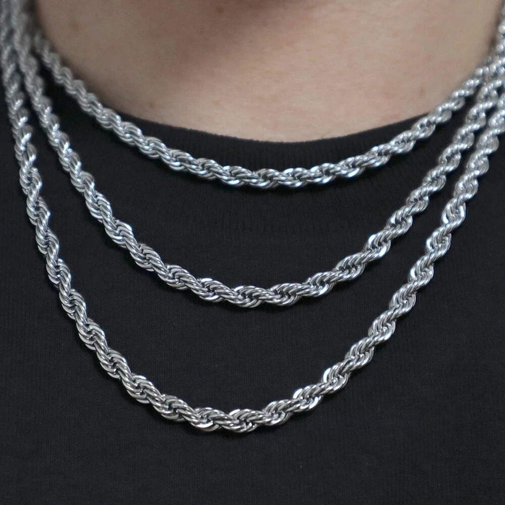 4mm Diamond Cut Solid 925 Sterling Silver Italian Rope Chain Men’s Necklace