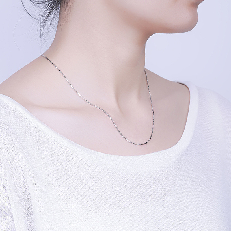 3 Colors Woman Classic REAL s925 Sterling Silver Box Chain Necklace 16”-18”