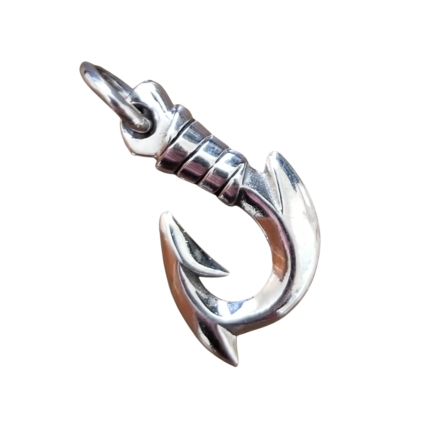 Handcrafted Solid 925 Sterling Silver Chunky 3D Barbed FISH J HOOK Pendant