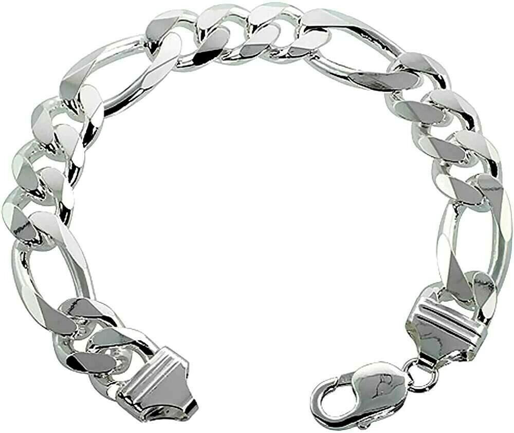 925 Sterling Silver Heavy Thick Figaro Chain Bracelet Necklace 13mm 8″ – 30″