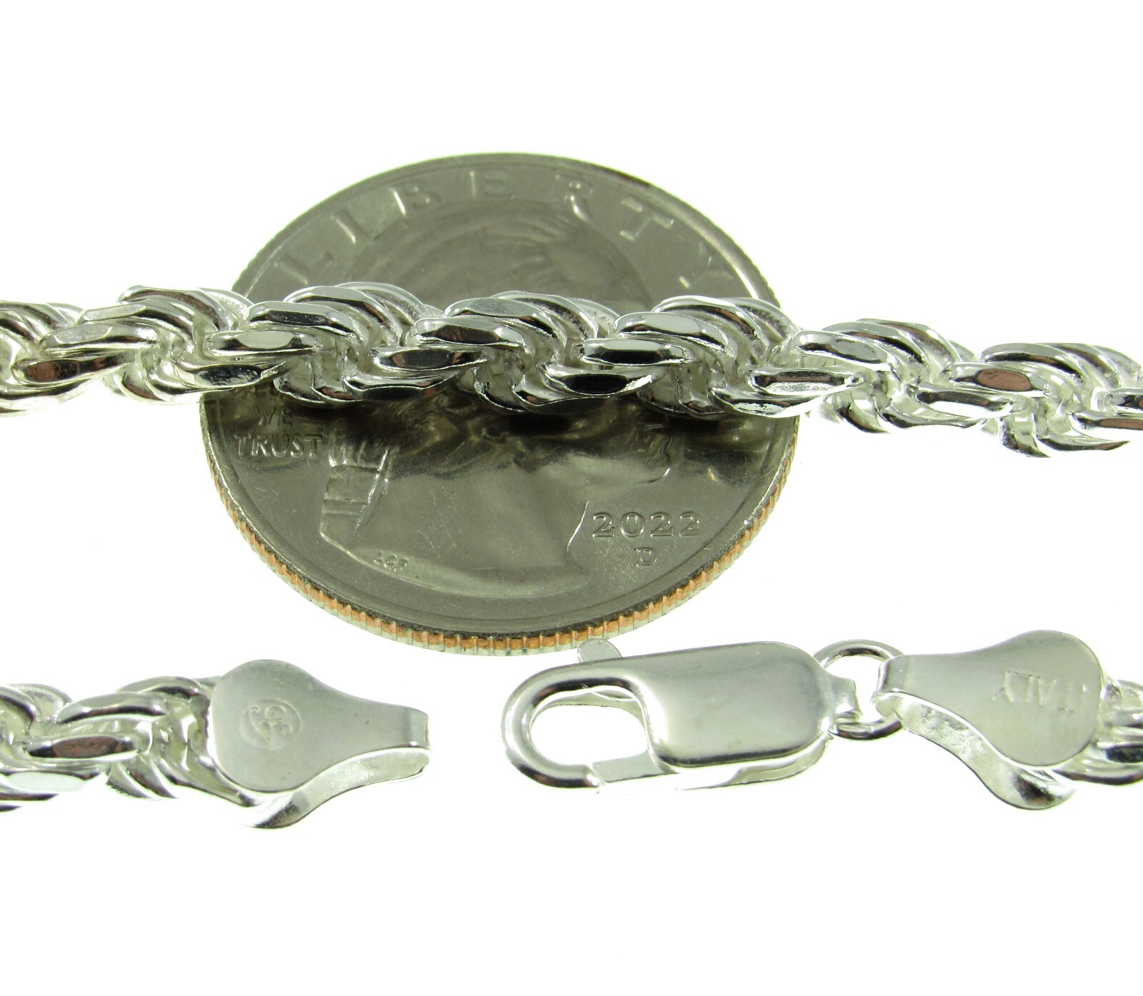 5MM Solid 925 Sterling Silver DIAMOND CUT ROPE CHAIN Bracelet or Necklace Italy