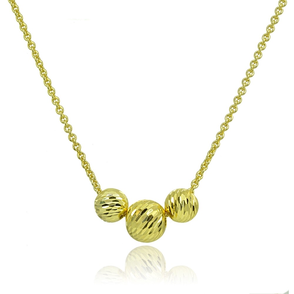 Yellow Gold Flash Sterling Silver Diamond-Cut 8mm & 10mm Sliding Beads Necklace
