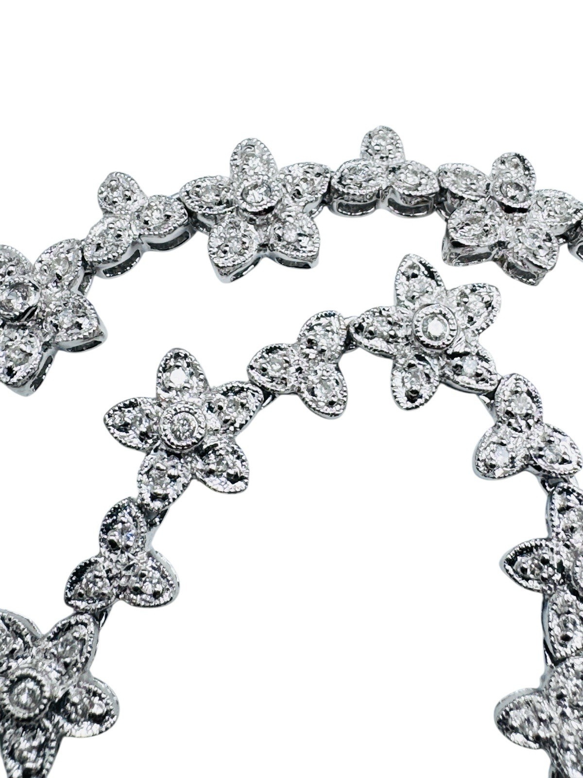 18k White Gold 1.28ctw Diamond Flower Riviere Necklace Deco Style 16″ 32g