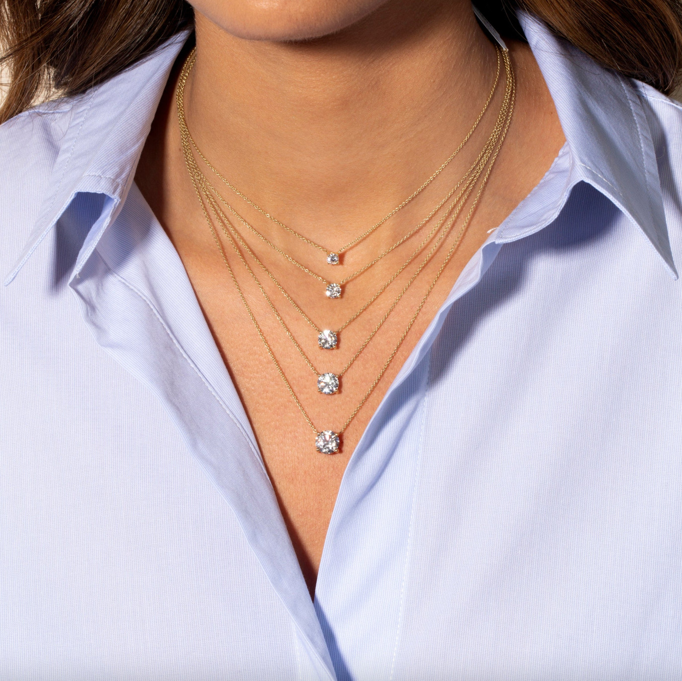 IGI F/VS 1 Ct Round Lab Created Grown Floating Diamond Necklace 14K Yellow Gold