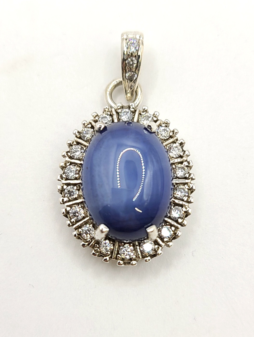 Oval Star Blue Sapphire & White Sapphire 925 Sterling Silver Pendant
