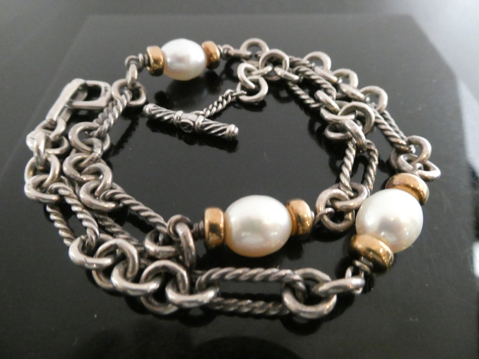 DAVID YURMAN Sterling Silver 925 & 18k YG Pearl Madison Chain Necklace 15.5″